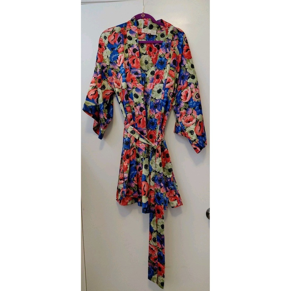 Victoria Secret Gold Label Satin Robe & Gown Set Red Green Blue Poppy Large